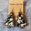 Wood Christmas Tree Dangle Earrings Women Leopard Grow Print Genuine Leather Christmas Earring New Year Ear Jewelry Gift