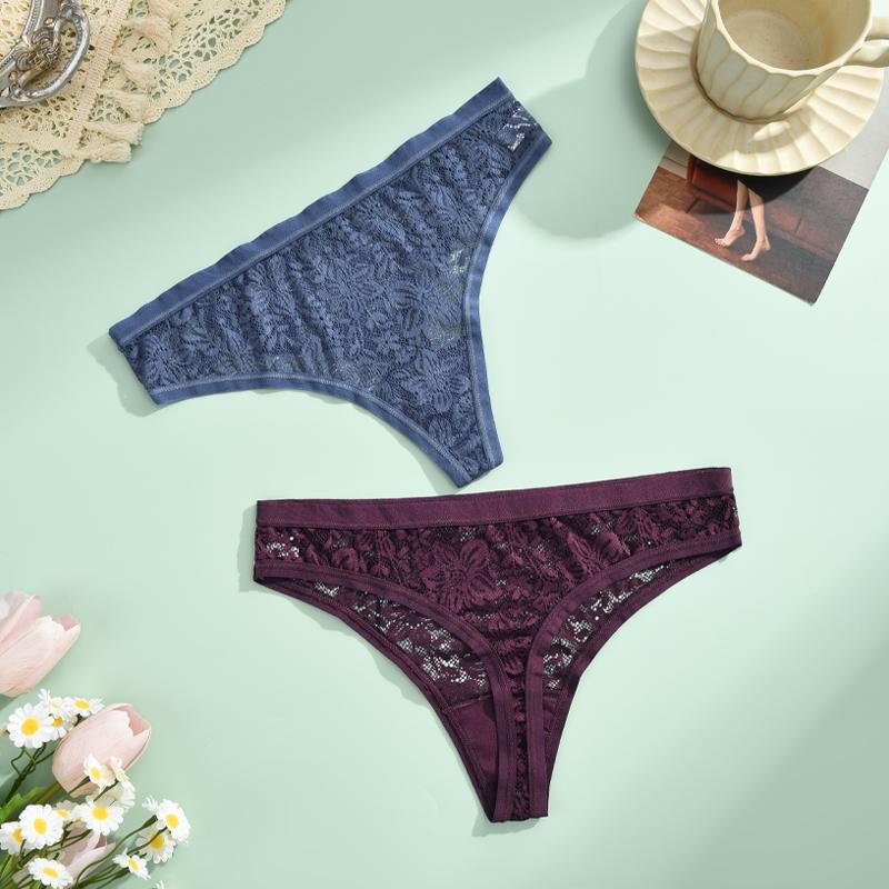 4Pcs Lace Hollow Out Thongs Underwear Women Floral Print Panties Sexy Low-Waist G-String Girls Soft Perspective Lingerie
