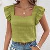 Spring and Summer New Square Neck Ruffled Women Shirt Tops Elegant Slim Fit Solid Flying Sleeve Blouse Women Loose Casual Shirts Female Clothing 26486