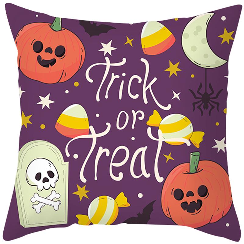 Halloween Theme Horror Pumpkin Bat Print Pattern Cushion Cover Home Living Room Sofa Decoration Square Throw Pillow Cover