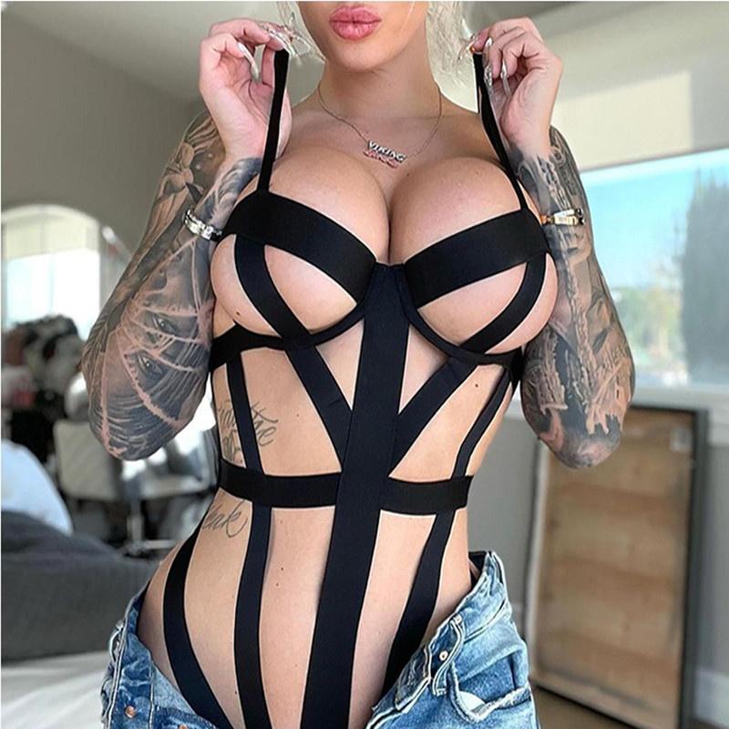 Bandasje Bodysuit Kvinner Eksotiske Kostymer Sexy Undertøy Kropp Uthult Sensuell Intime varer Sex Erotiske klær