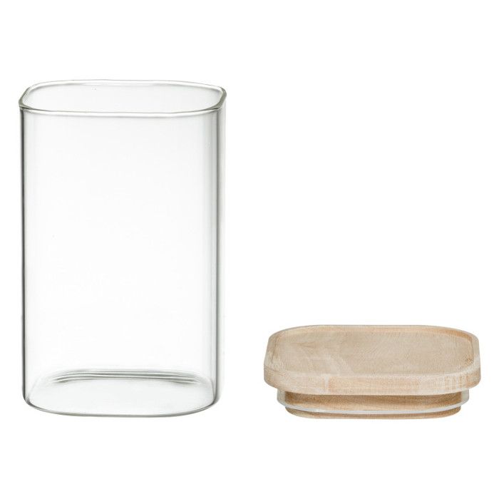 Lot de 4 Bocaux de rangement en verre et bois couvercle hermétique empilable Atmosphera