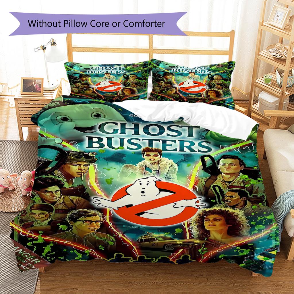 Ghostbusters Pattern Bedding Quilt Set Quilt Cover Pillowcase Home Decoration Gift (1 * Duvet Cover + 2 * Pillowcase, Without Core)