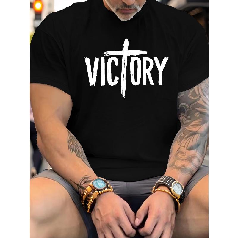 Rozmiary europejskie Męska Koszulka Letnia, VICTORY Z Krzyżem Grafika T Krótki Rękaw Koszulki Trend Codzienne Top na Co Dzień