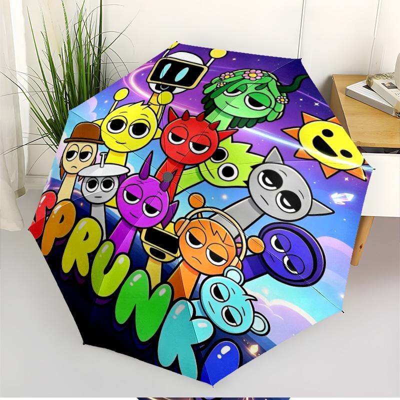 Sprunki Game Print Automatic Open Close Umbrella, Portable Foldable Umbrella, for Outdoor Commute Camping Trip, Ideal Birthday Gift