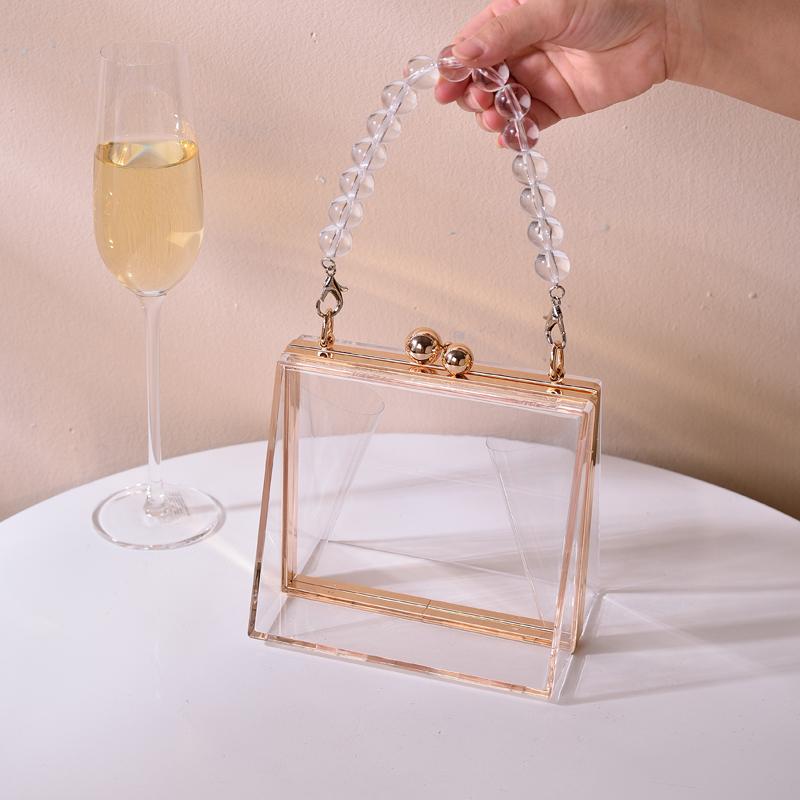 Handmade Beaded Bag Transparent Acrylic Handbags Luxury Designer Party Evening Clear Clutch Unique Shaped Crossbody Shoulder Bag