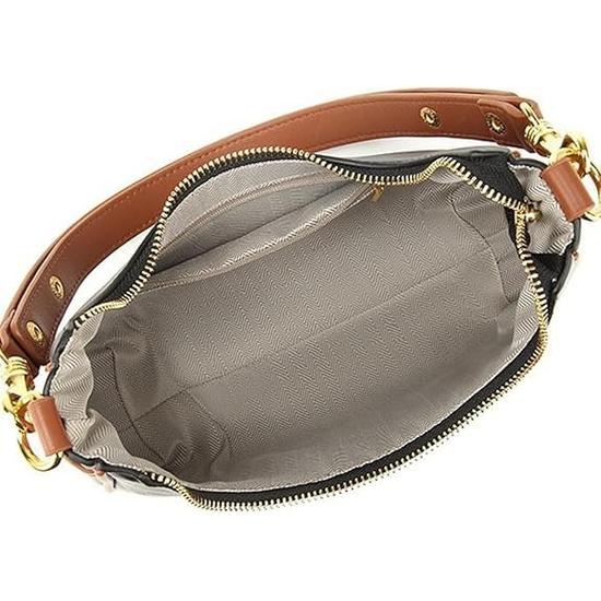 AKSUTI Damen Hobo Schultertasche mit Kette, Schwarz und Braun, Kunstleder