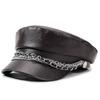 PU Leather Beret Hat Silver Chain Decor Octagonal Beret Cap Vintage Peaked Hat  Autumn Winter