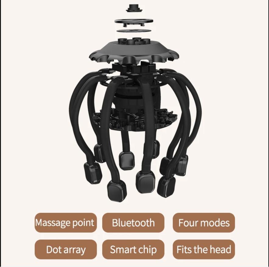 Electric Head MassagingTool Octopus Scalp Massage Bluetooth Music Vibration Head Scratcher For Relax & Stress Relieving Improve Sleep