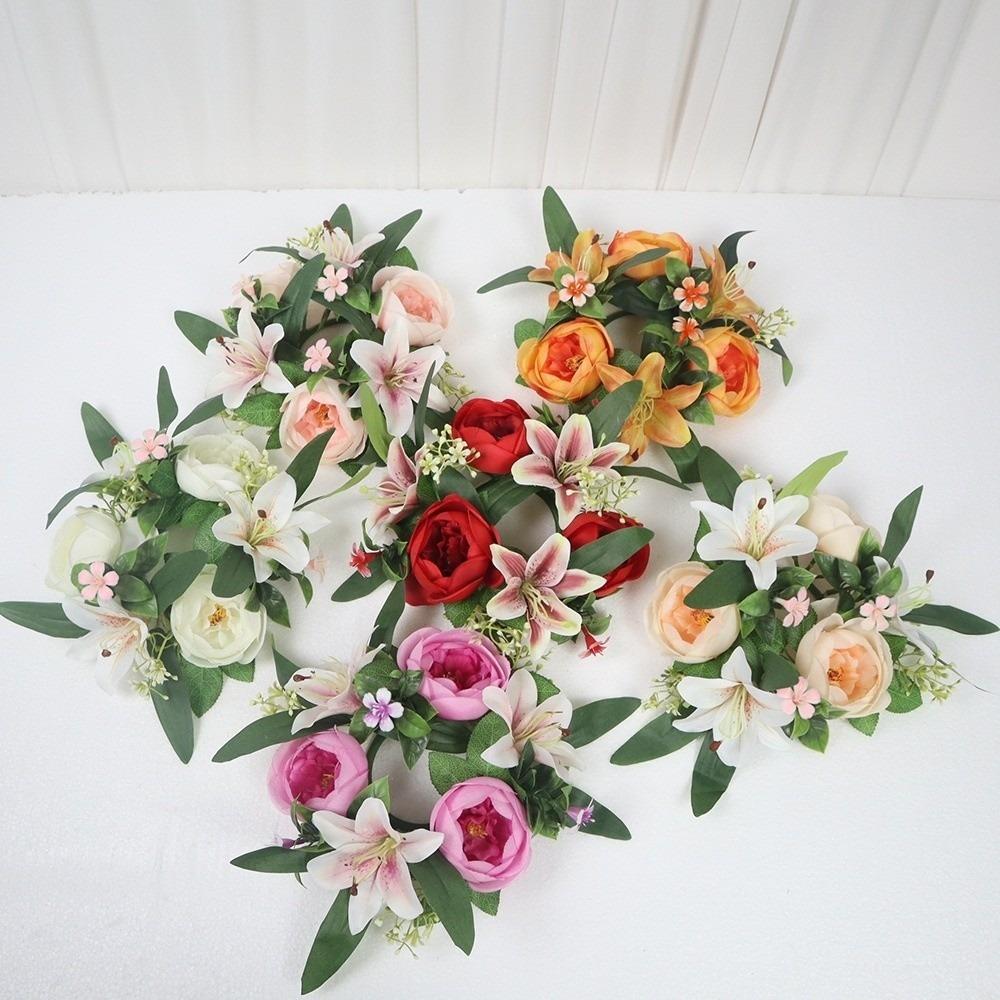 2026 Simulated Candlestick Wreath Silk Artificial Flowers Candle Ring Mini Wreath Wedding Party Decoration