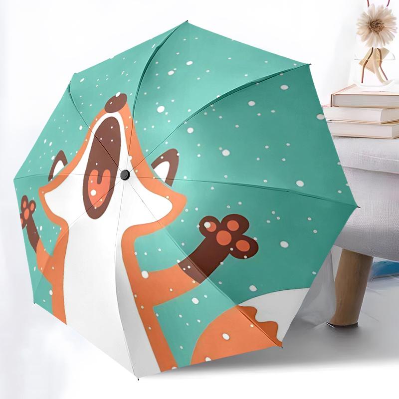 1pc Winter Fox One Umbrella  a Plastic Hle, Compact  Stylish, with a Vibrant Cartoon Pattern, Perfect  Home, Travel