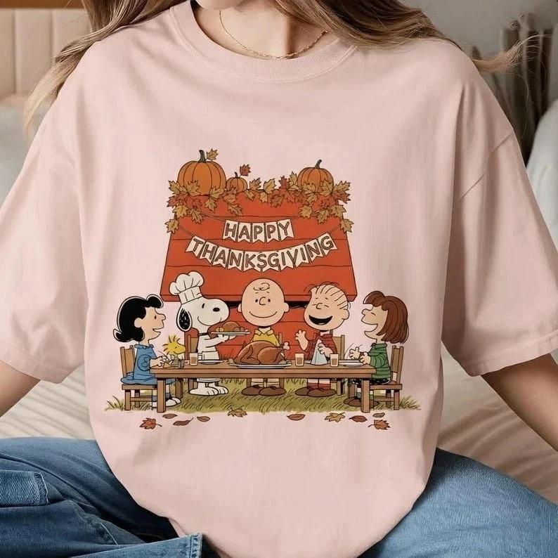 Snoopy Thanksgiving Shirt, Peanuts Fall Cartoon T-shirt L