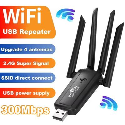 300Mbps Kablosuz USB WiFi Tekrarlayıcı 4 Anten WiFi Sinyal Amplifikatörü Güçlendirici 2.4G Menzil Genişletici Ev Ağı Genişletmesi İçin