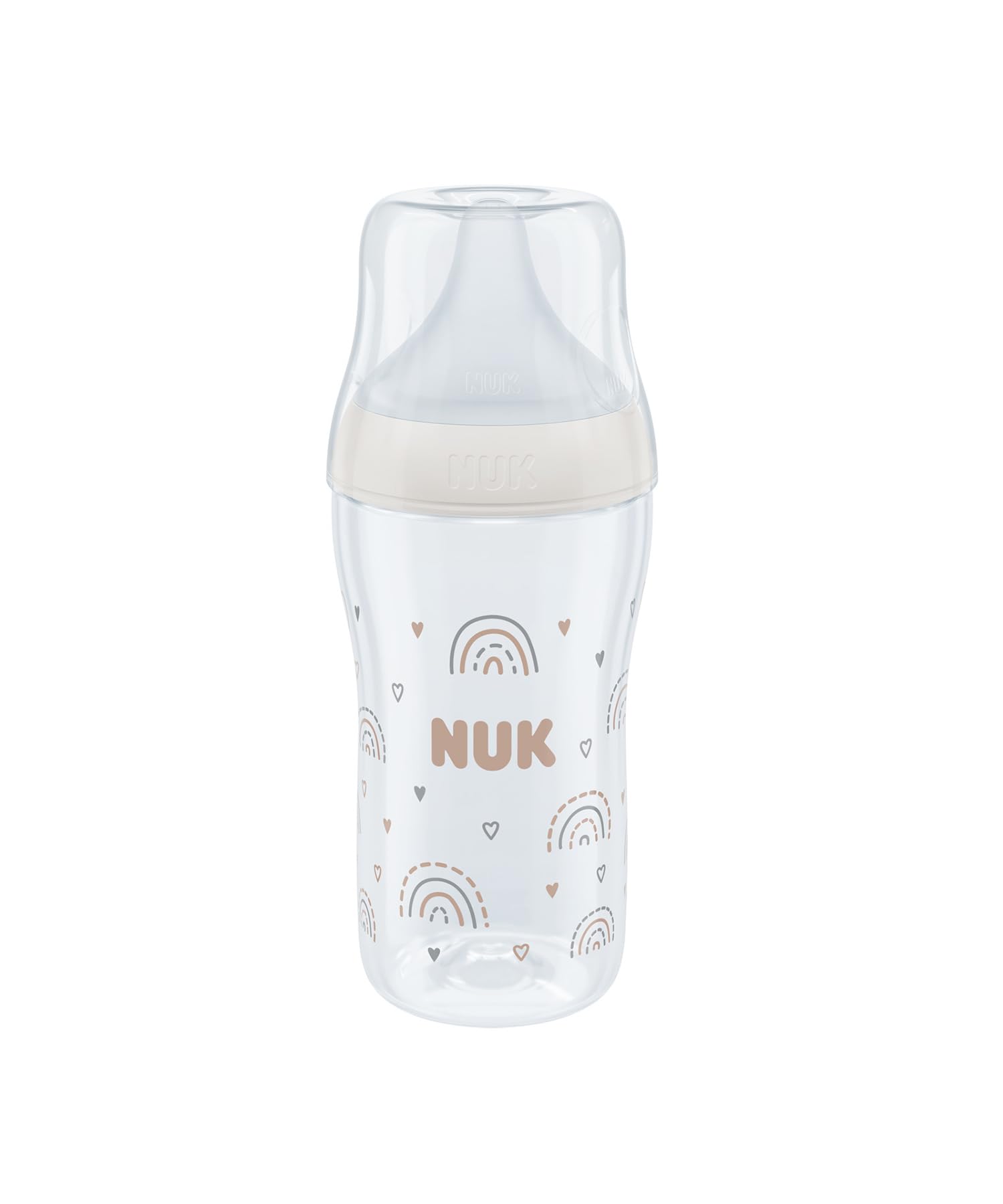 

NUK Perfect Match Пластиковая детская бутылочка с термочувствительными накладками, 260 мл, Радуга, (FDNK10742038)