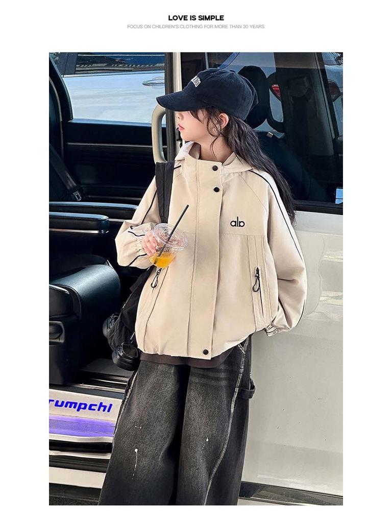 Girls' Casual Hooded Windbreaker - Autumn/Spring 2025 Sports Jacket for Big Kids