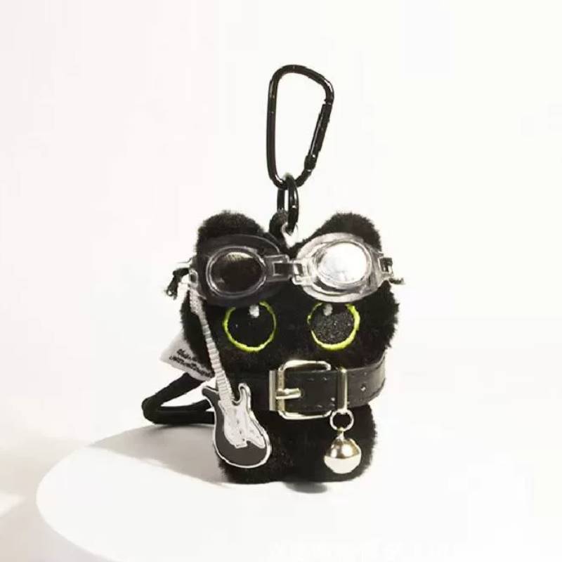 Punk Rock Black Cat Plush Toy With Guitar And Scarf For Teen Gift
