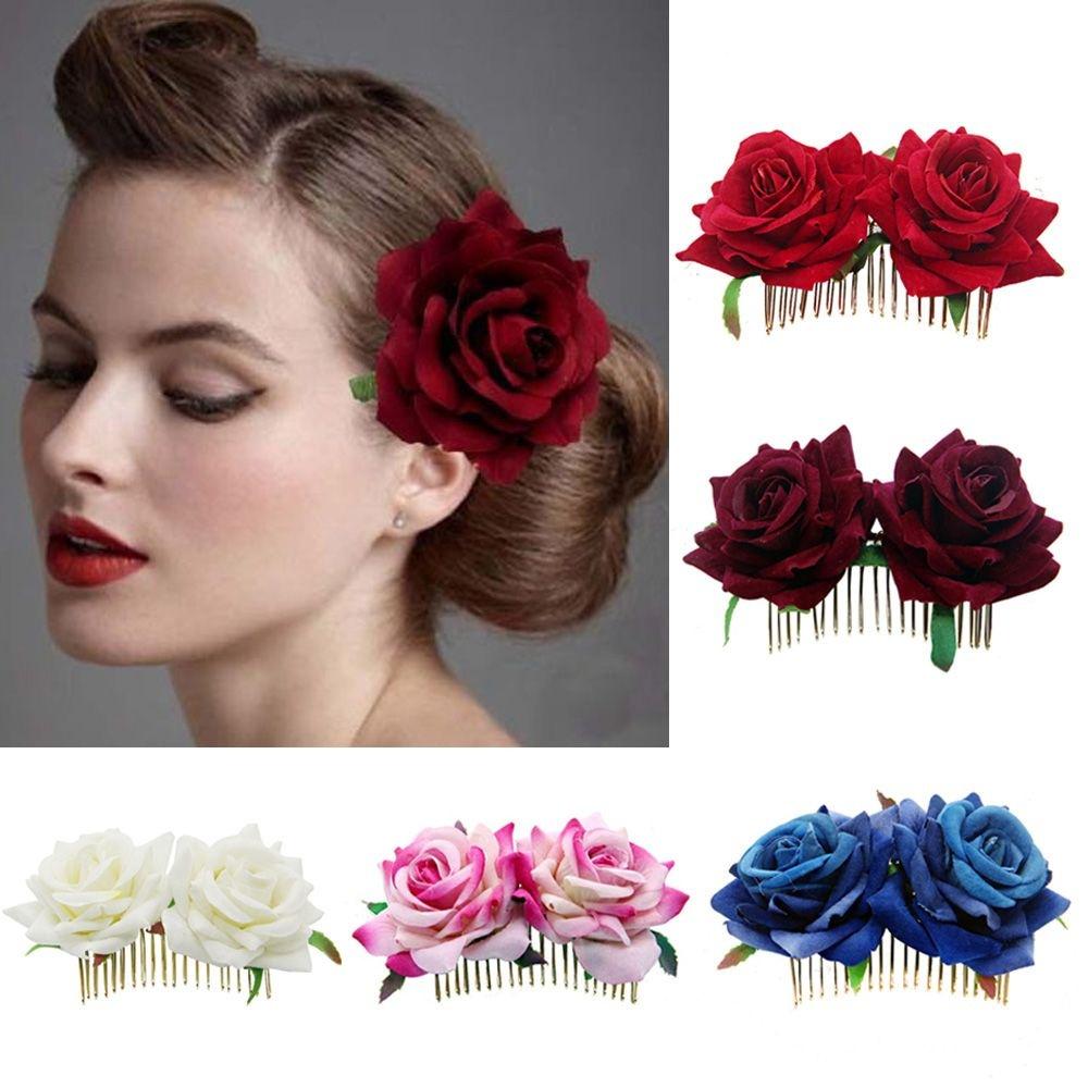 Ladies Elegant Bridal Flower Hair Comb Wedding Accessories Red Rose Hairpin Bridesmaid Hair Jewelry