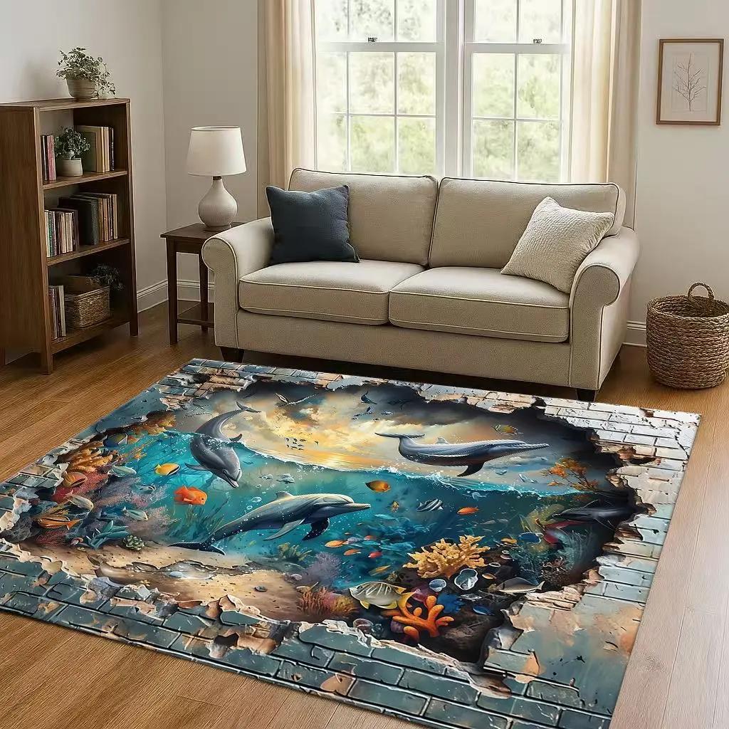 New 3D Illusion Underwater World Breaking Wall Living Room Non Slip Area Rug Carpet for Bedroom Playroom Sofa,Home Decor Doormat