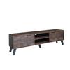 Mueble de TV moderno con 2 puertas y 2 compartimentos abiertos en veta de madera oscura – 160,5 x 35,5 x 45 cm