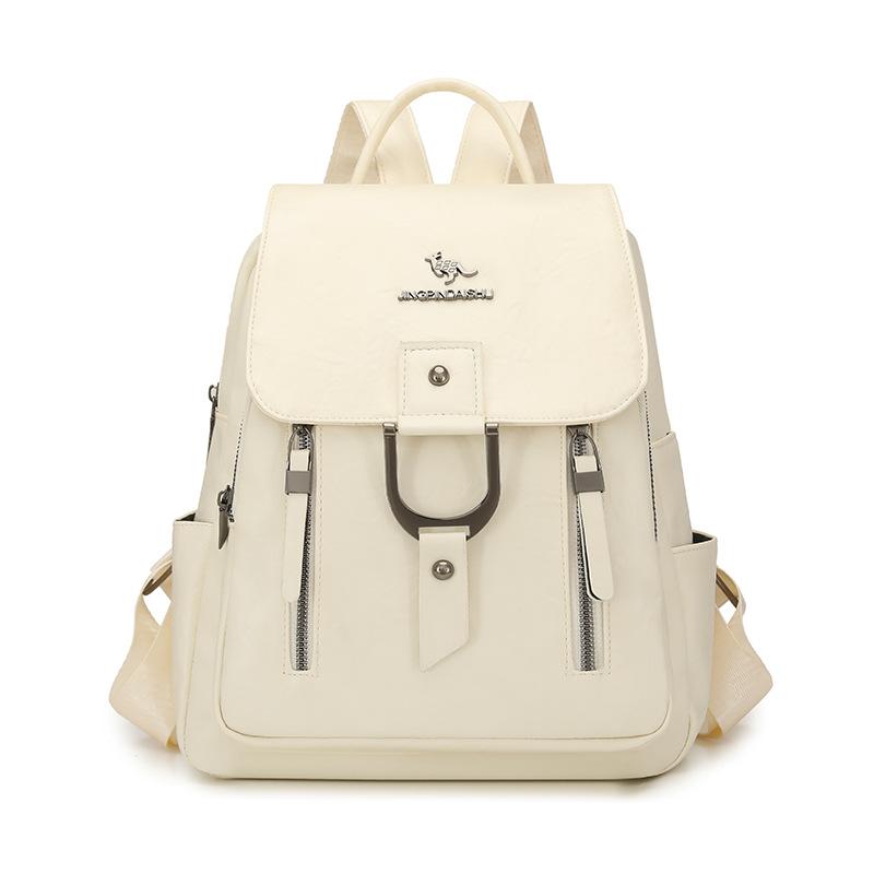 Schoolbag1011 Spring New Niche Retro Style Women's Backpack PU Soft Leather Large-capacity Commuter Versatile Backpack