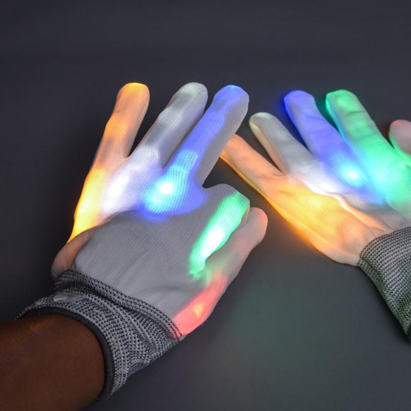 Fashion Hip Hop Party Led Rave Flashing Gloves Glow 7 Mode Light Up Finger Tip Lighting Black New Holiday