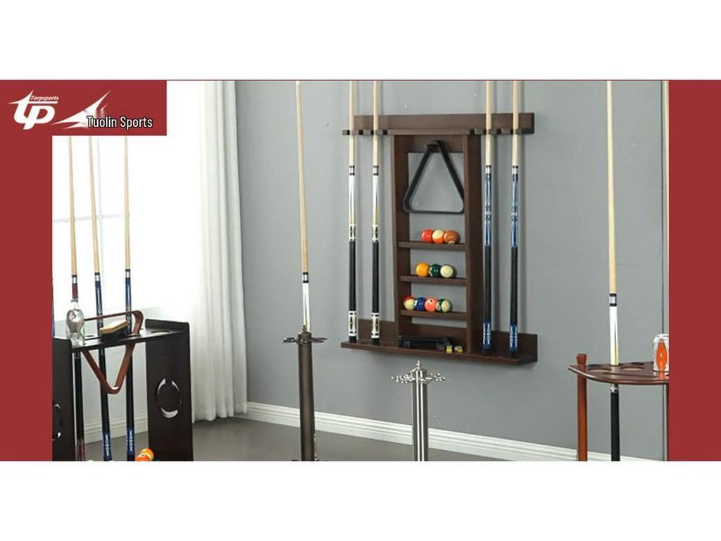 High-End Solid Wood Wall-Mounted 8-Cue Billiard Rack - Table Accessories
