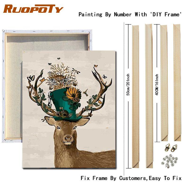 

Ruopoty DIY картины с изображением оленей по номерам для начинающих DIY наборы для рисования животными с животными современный домашний декор настенное искусство 40x50 см
