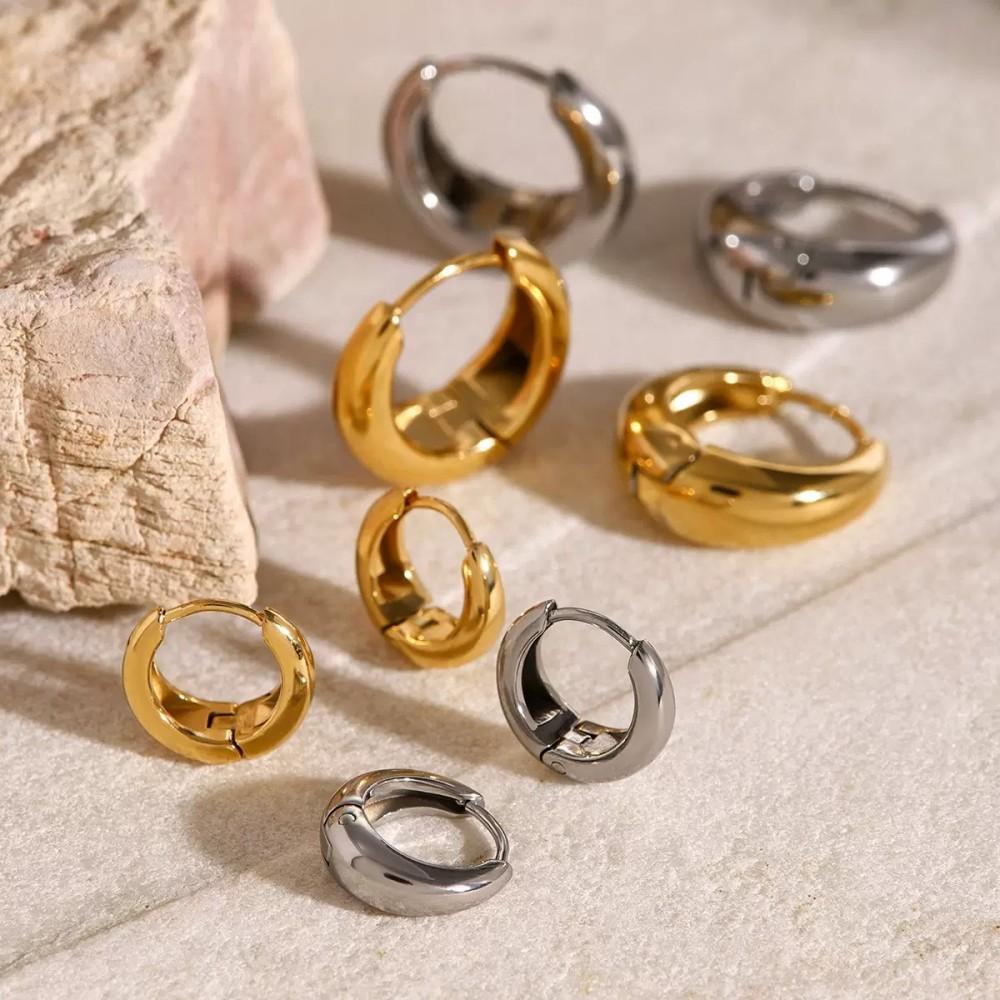 Stainless Steel 1 Pair Minimalist Huggie Hoop Earrings For Women Gold Color Tiny Round Circle 8/10/12mm Punk Unisex Rock Earring