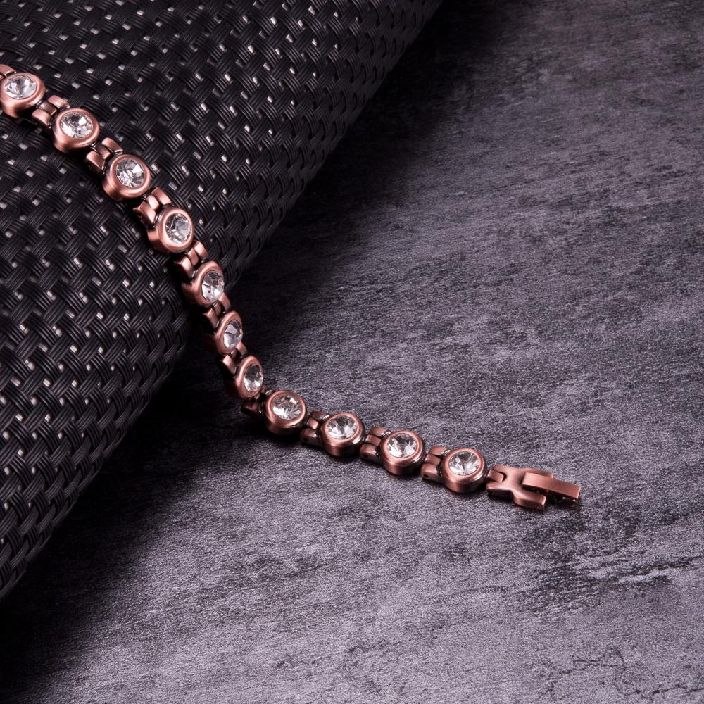 Ikuinen Magnetic Pure Copper Bracelets for Women Cubic Zirconia Chain Link Solid Metal High Magnet Jewelry