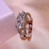 Fashion Full Inlaid White Zircon Marquise Ring  Copper Temperament Ladies Four-Claw Ring Valentine's Day Gift