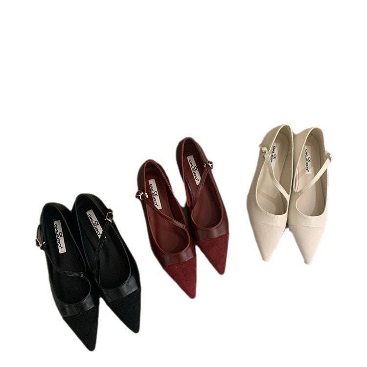 Niche design new pointed temperament heel red single shoes soft sole 2025 Mary Jane women's shoes low spring and autumn feeling black