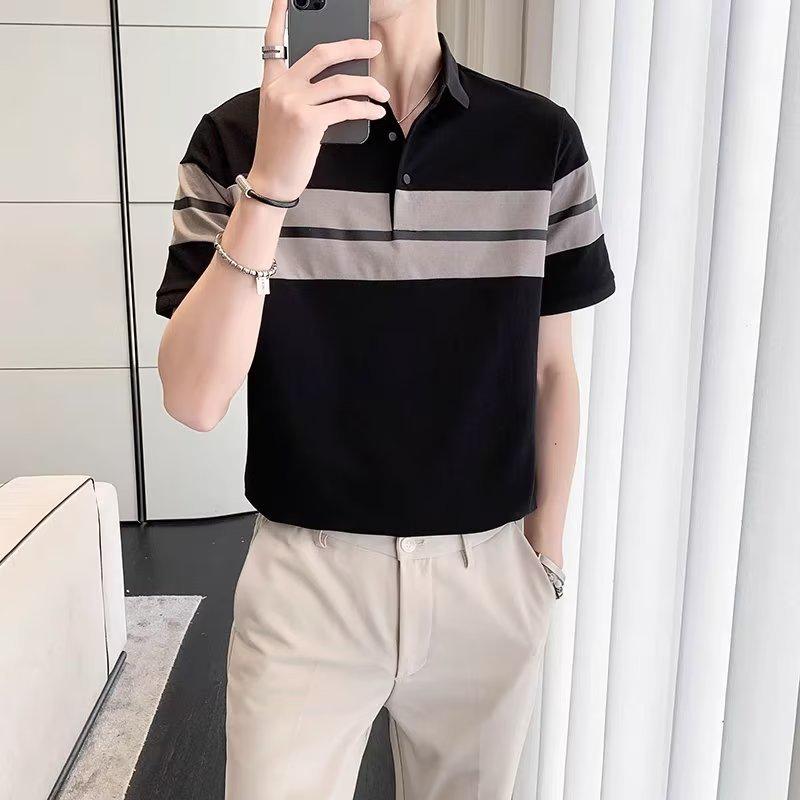 

Трендовая мужская рубашка-поло с коротким рукавом, лето 2023 г. 5XL чёрный