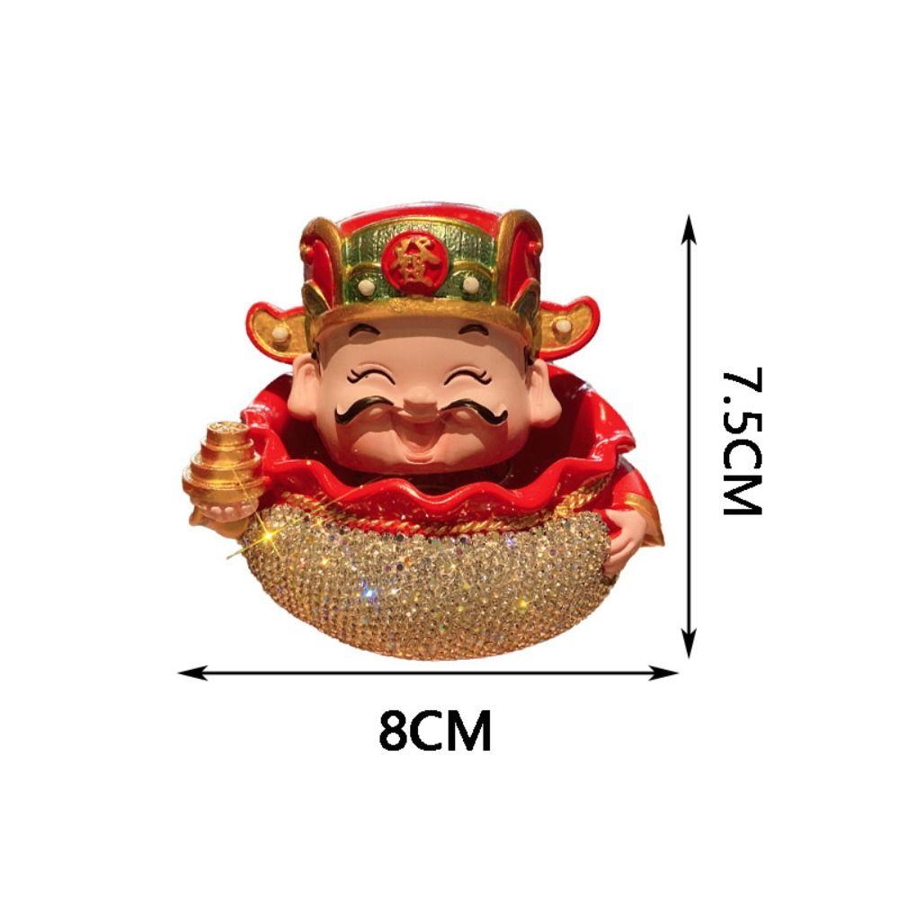 Resin Rhinestone God of Wealth Ornaments Red Gold Mascot Ornament Feng Shui Statue  Car Decoration