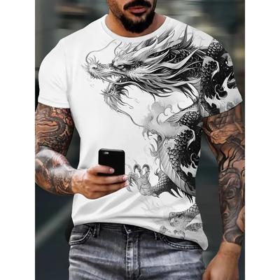 Męskie T-shirty Nadruk 3D Smoka Krótki Rękaw Casual O-Neck Pulower Street Outdoorowe Topy Tee Outdoorowa Koszulka Sportowa Odzież Oversize