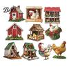 Decorative Wood Gift Tags 10/20/30Pcs 2D Flat Farmhouse Chicken Wooden Hanging Ornament, Rooster Hen Coop Barn Rustic Craft Ornaments Farm Pendants