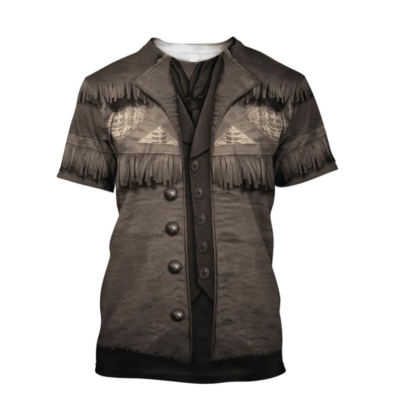 

Funny Cowboy Cosplay T-shirt Men s Personality Street Short Sleeve T Shirts 3D Printed Fake Lapel Pattern Harajuku Fashion Tee S