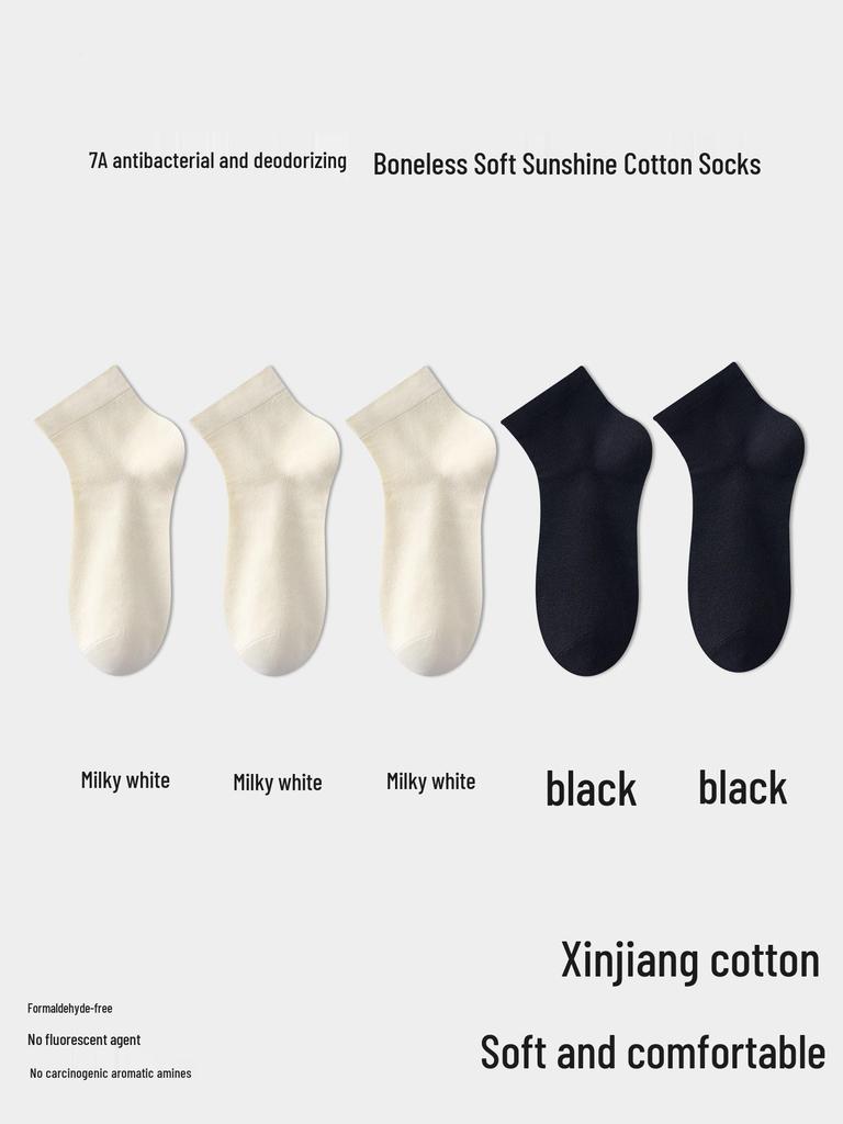 Women's Mid-Calf Summer Socks: Thin, Pure Cotton, Anti-Odor, Boneless, Postpartum, Black or White