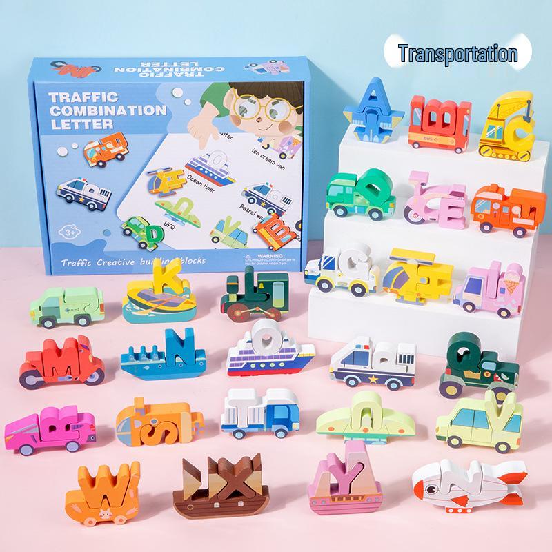 Creative Wooden Animal & Dinosaur Letter Blocks: Fun Educational Puzzle Toys for Kids