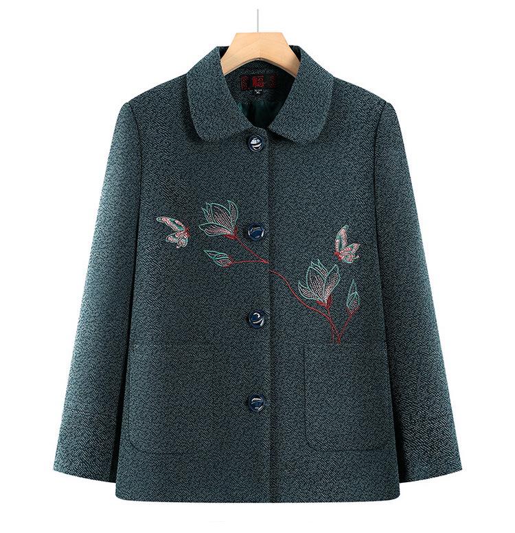 2026 Spring New Arrival Women's Plus Size Embroidered Mid-length Jacket for Middle-Aged & Elderly Moms