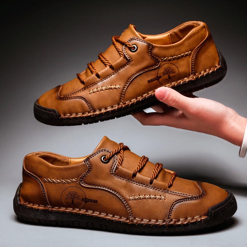 

Лето 2025 года, популярная мужская повседневная обувь большого размера с подошвой ручной работы из натуральной кожи, корейская версия 48 коричневый