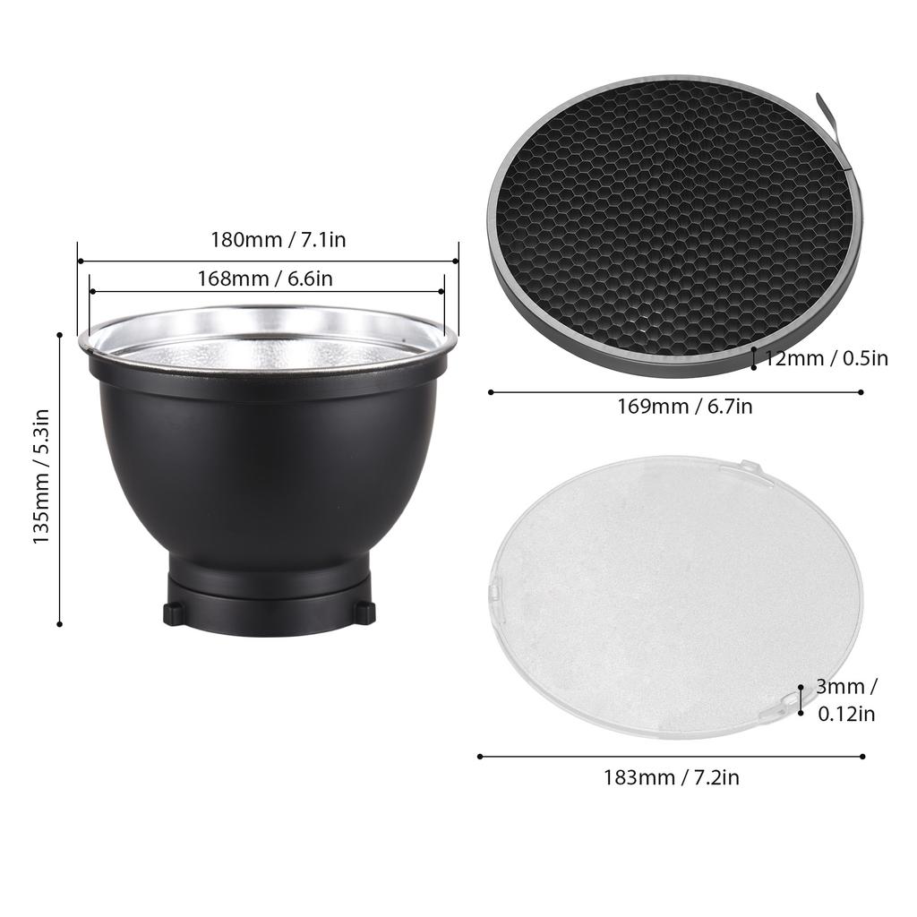 7 Inch Standard Reflector + 6pcs Photography Honeycomb Grid + 1pcs Diffuser Board kit with