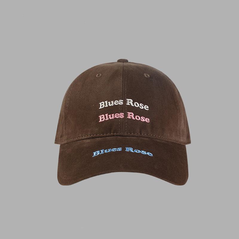 Versatile letter embroidered baseball cap showing face small hat women's three-line letter Blues cap big head circumference