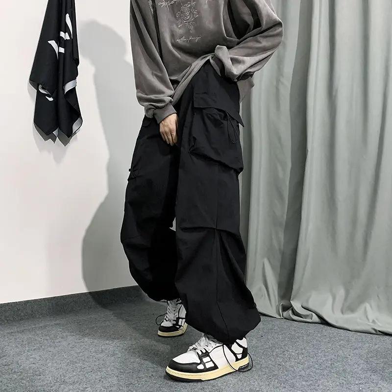 American Style Men's Workwear Casual Wide-Leg Pants with Drawstring and Cuffed Hem