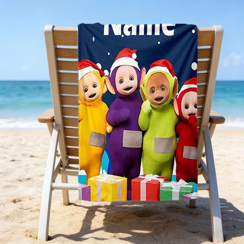 1pc Teletubbies3 Beach Towel with Custom Name, Beach/Swimming/Bath/Picnic/Camping Towel, Suitable for Seaside Beaches