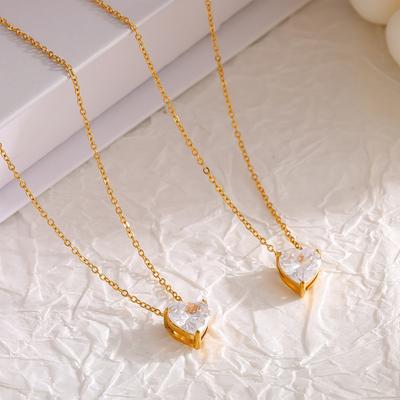Niche Love Zircon Pendant Stacked Clavicle Chain Female Simple Temperament Titanium Steel 18K Gold-Plated