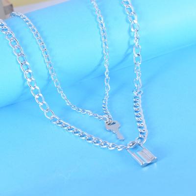 Naiste kaelakee, sile kahekihiline võti ja lukuga ripats õõneskett Retro roostevabast terasest individuaalne klavlik kaelakee kaela kaunistus ehted