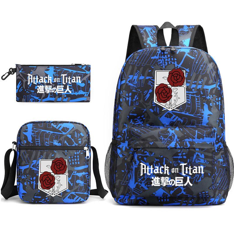 3 Piece School Backpack Set for Students Large Capacity Oxford Cloth Schoolbag with Shoulder Strap and Pencil Case