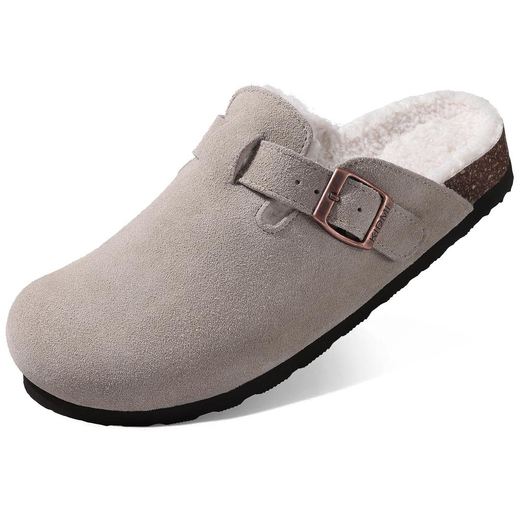 Módní Crestar Dámské semišové pantofle s kožešinovou podšívkou Dámské dívčí chlupaté korkové stélky Muly Pravá kůže Hovězí semiš Nazouvací Zimní bramborové boty