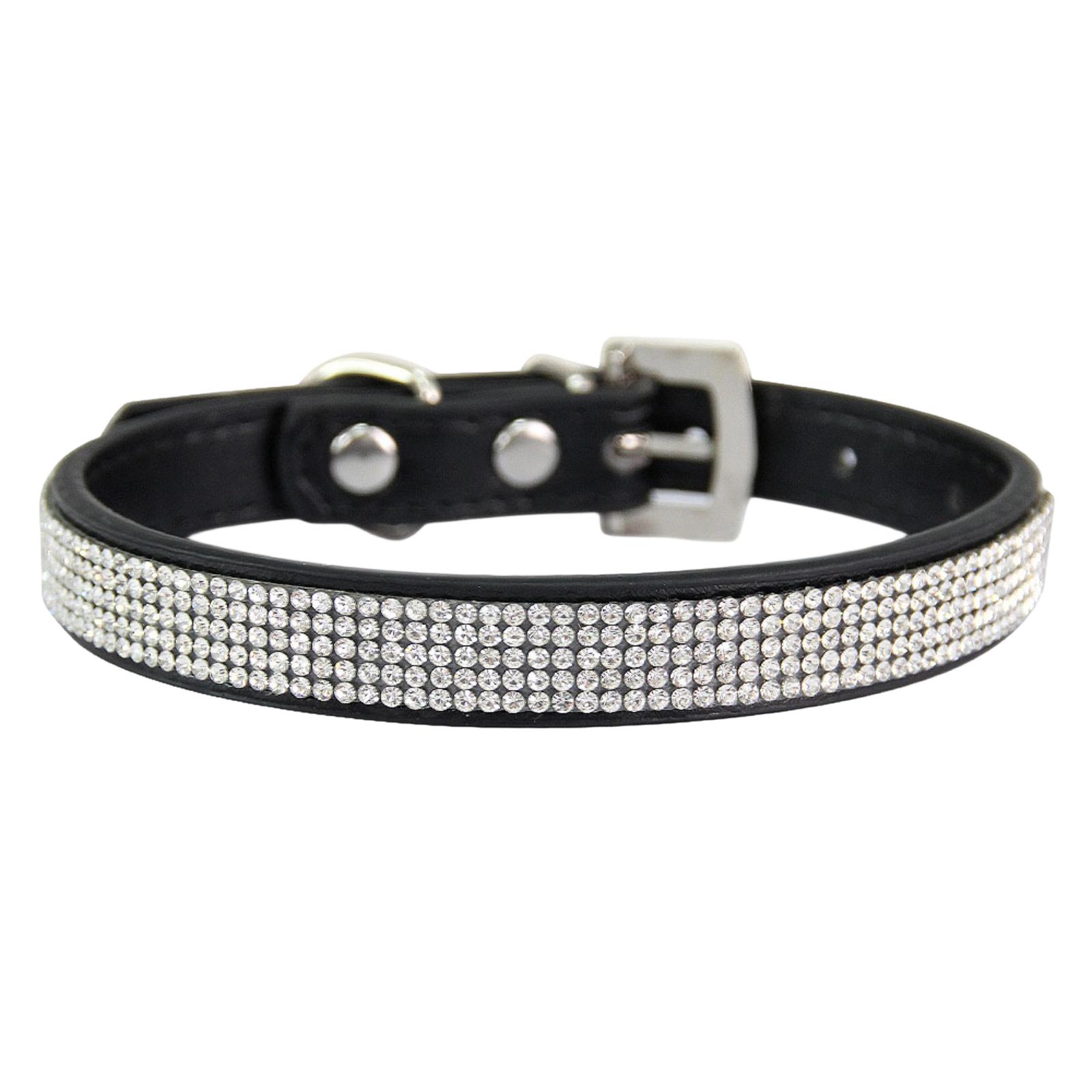 

Adjustable Size Personalized Dazzling Shiny Soft Suede Dog Crystal Diamond Collar XS чёрный