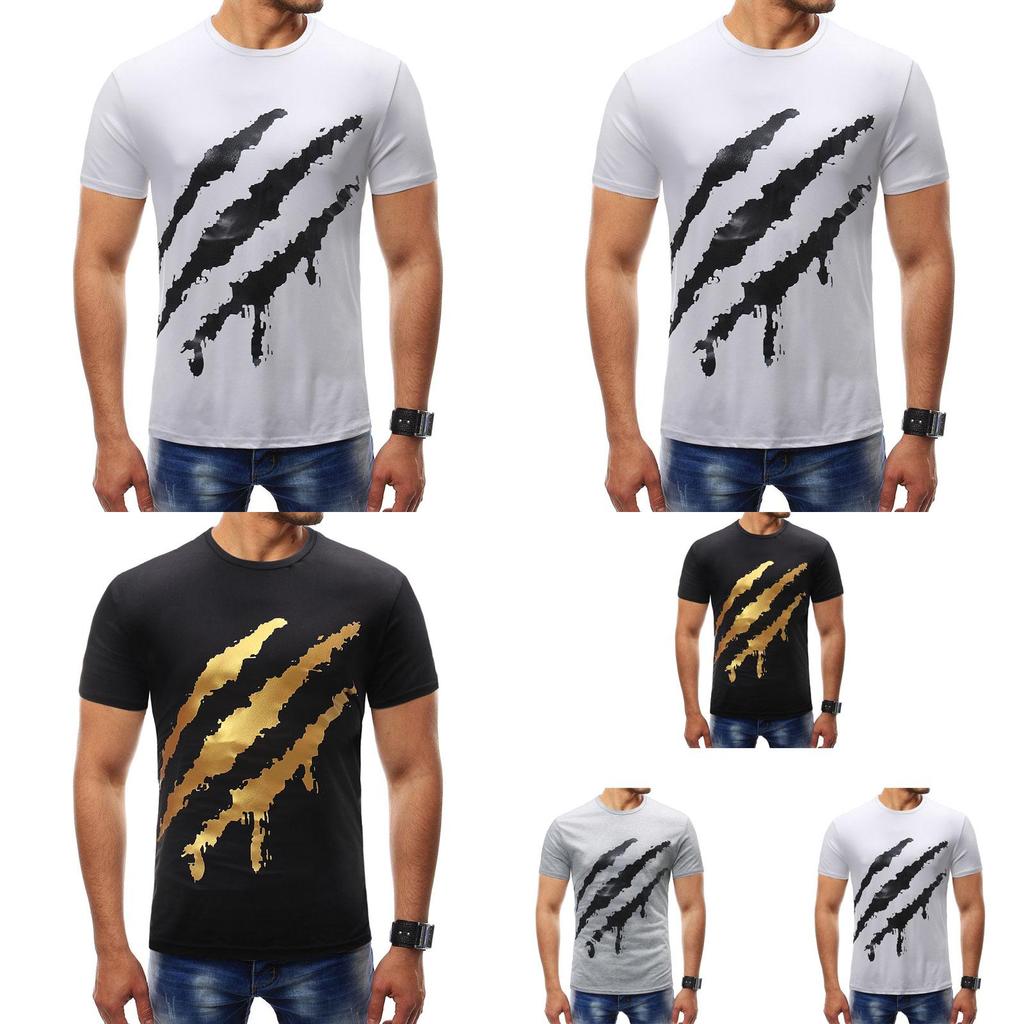 Hochwertiges Herren Sommer Marken Kurzarm Krallenflaggen Druck O-Ausschnitt Schlankes T-Shirt Tops Für Stilvollen Komfort